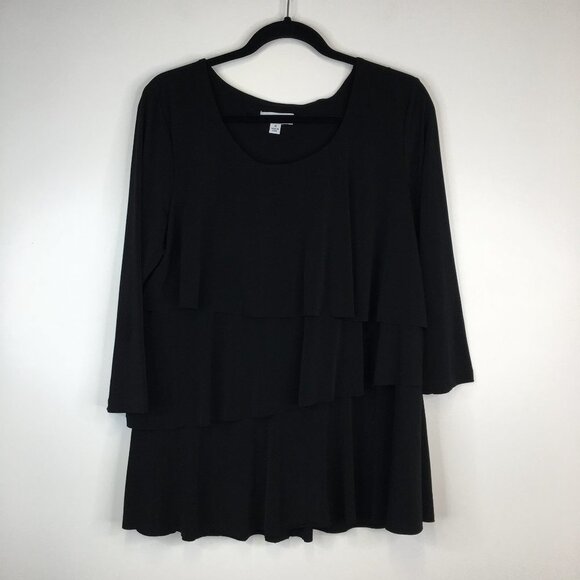 Susan Graver Black Layered Ruffle Top Size M - Picture 1 of 8